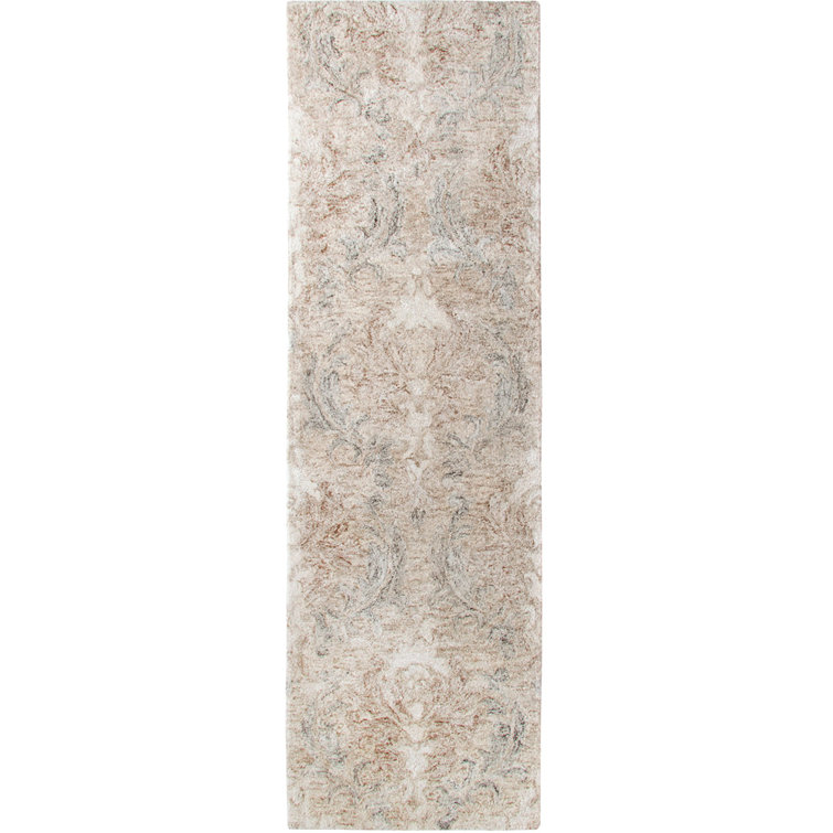 Carrera Damask Elegance Hand-Tufted Wool and Viscose Area Rug in Gray