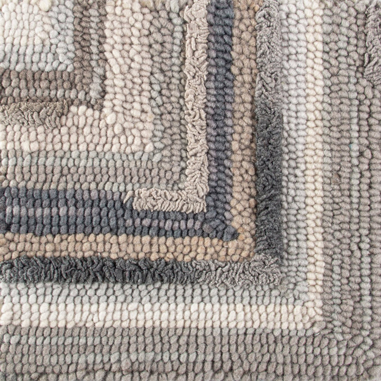 Concentric Geometric Handmade Tufted Wool Gray Area Rug