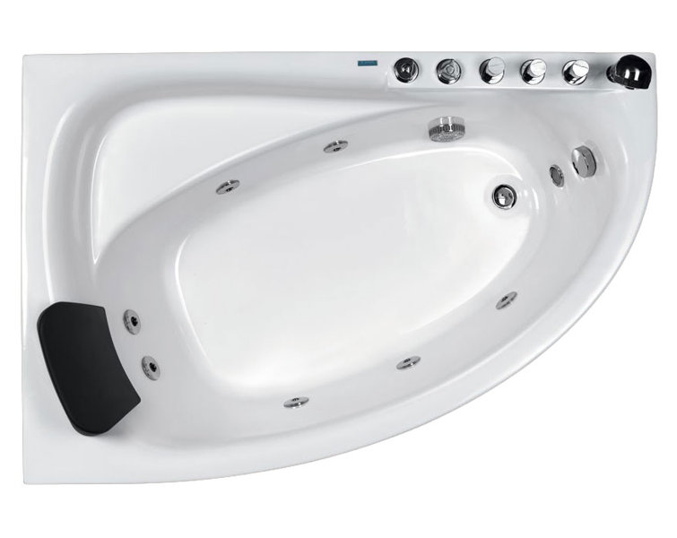 59'' White Corner Acrylic Whirlpool Bathtub with Faucet