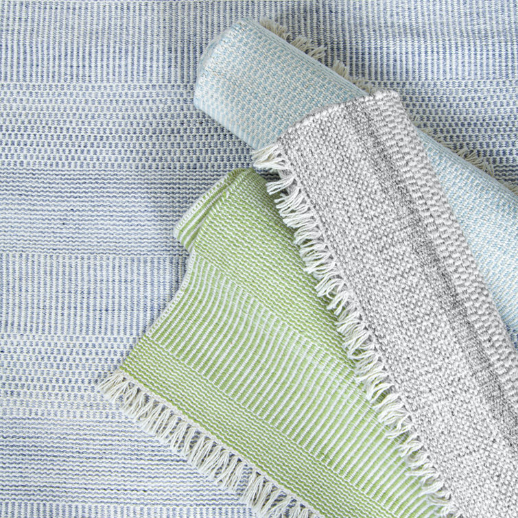 Somner Striped Blue Handwoven 5' x 8' Indoor/Outdoor Rug with Fringe