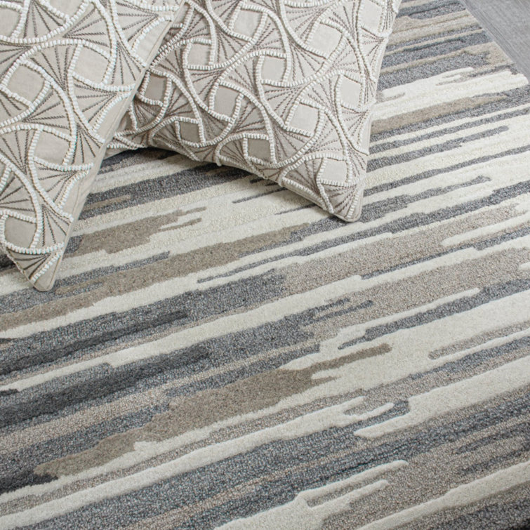 Handmade Abstract White Wool Rectangular Tufted Rug 2' x 3'