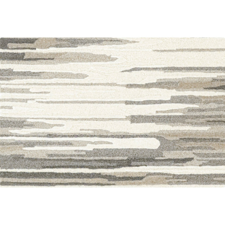 Handmade Abstract White Wool Rectangular Tufted Rug 2' x 3'