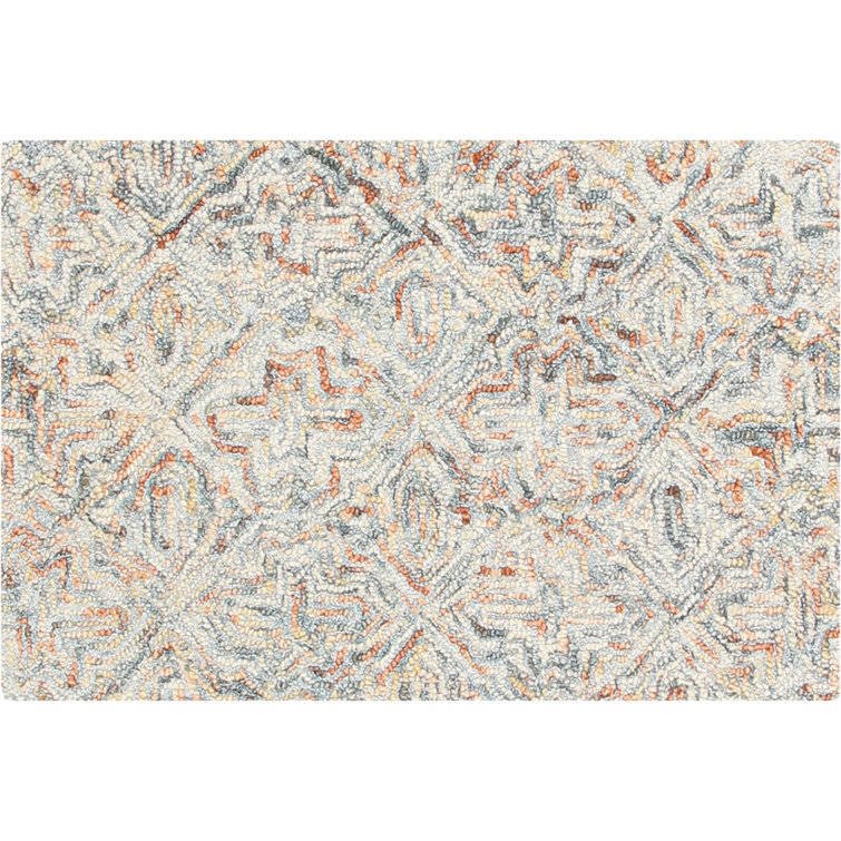 Barranco Artisanal Swirl Hand-Tufted Wool Rug in Blue, Orange, and White 2' x 3'