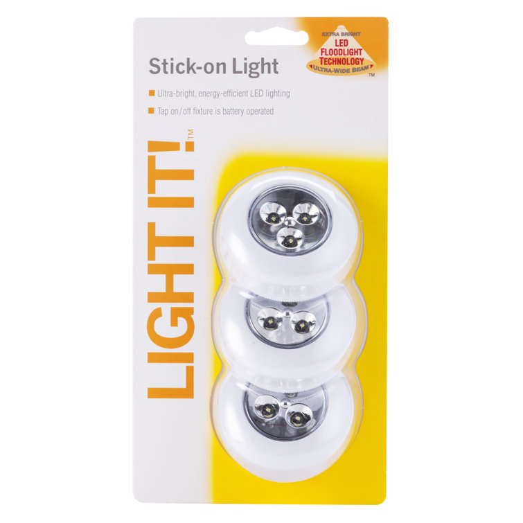 White LED Touch-Activated Under Cabinet Puck Lights, 3-Pack
