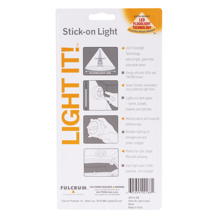 White LED Touch-Activated Under Cabinet Puck Lights, 3-Pack