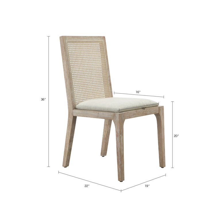 Brown Upholstered Wood and Cane Side Chair