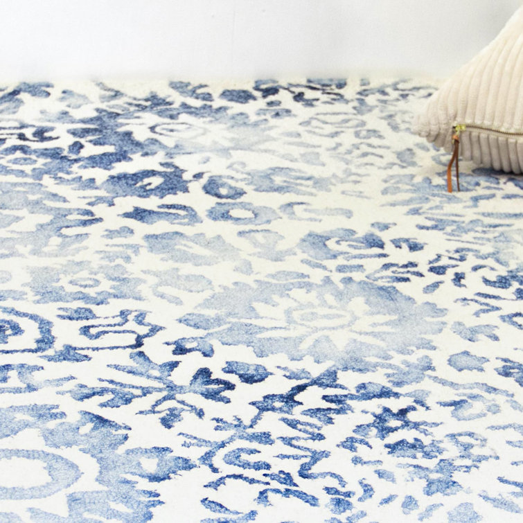 Batik Floral Handmade Tufted Blue Wool Area Rug