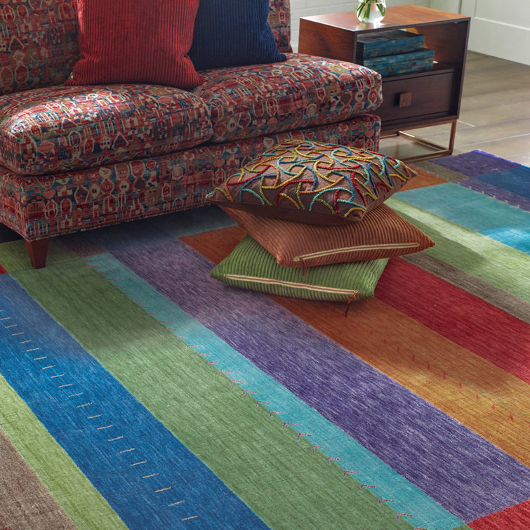 Hand-Woven Multicolor Geometric Wool and Viscose Area Rug
