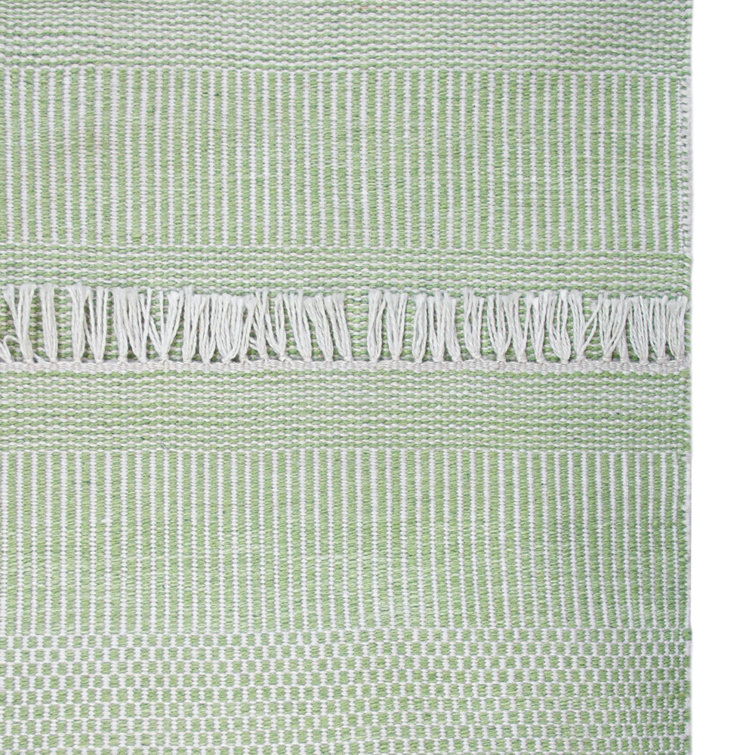 Somner Handmade Green Stripe Synthetic Runner Rug 2'6" x 8'