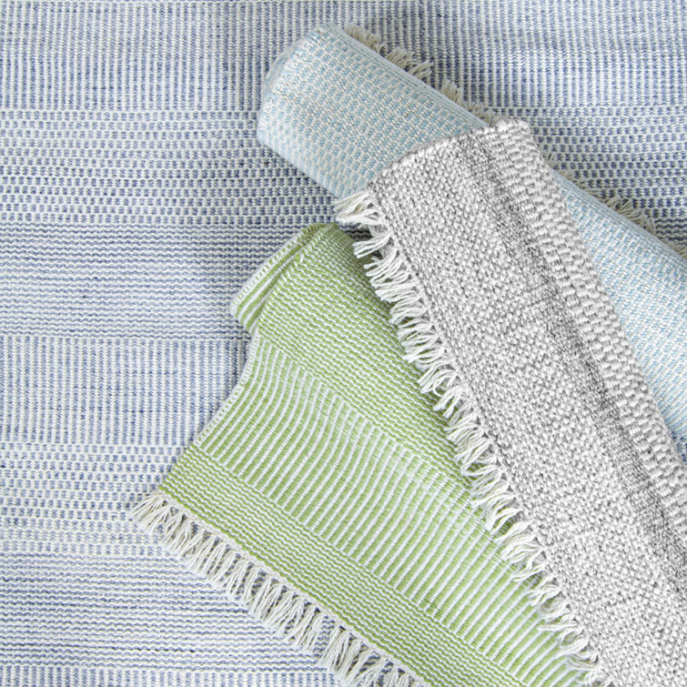 Aqua Flat Woven Handmade Synthetic Stripe Runner Rug