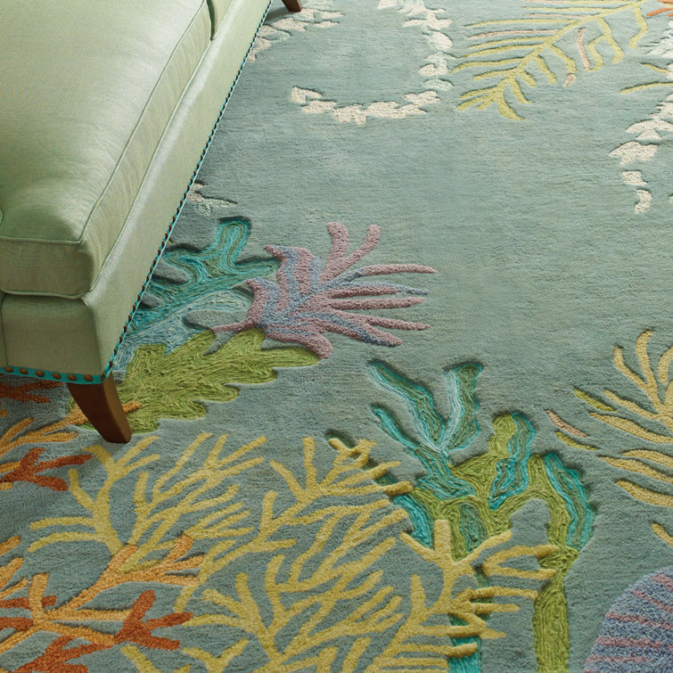Handmade Blue Wool and Viscose Tufted Area Rug, 4' x 6'