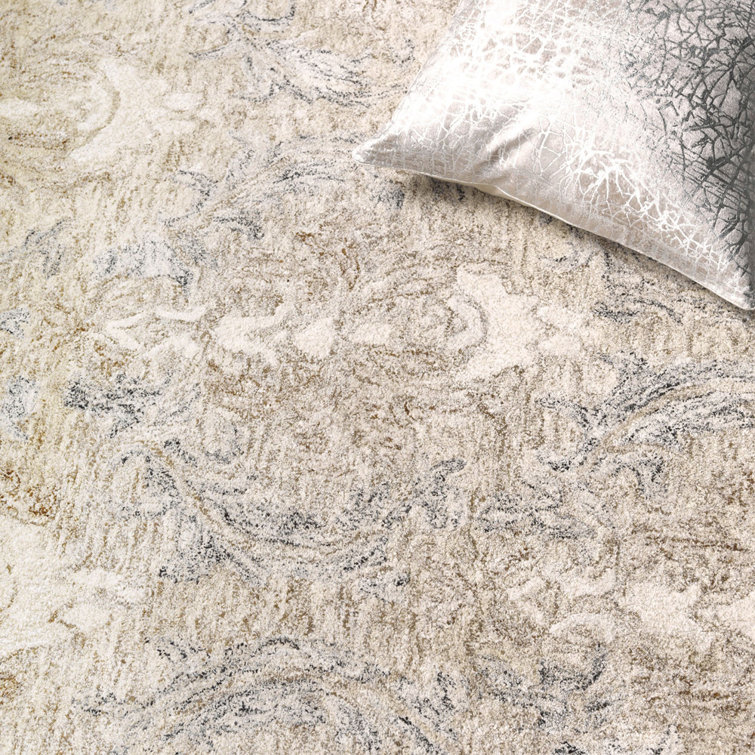 Gray and Beige Hand-Tufted Wool and Viscose 4' x 6' Area Rug