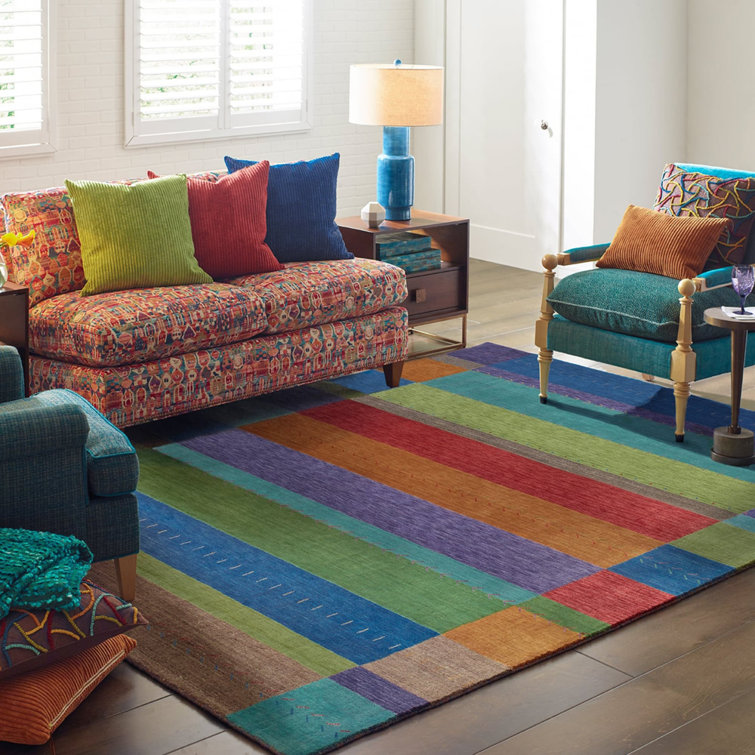 Hand-Woven Multicolor Geometric Wool and Viscose Area Rug