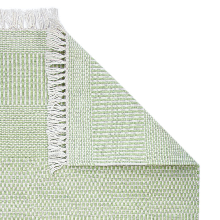 Somner Handmade Green Stripe Synthetic Runner Rug 2'6" x 8'