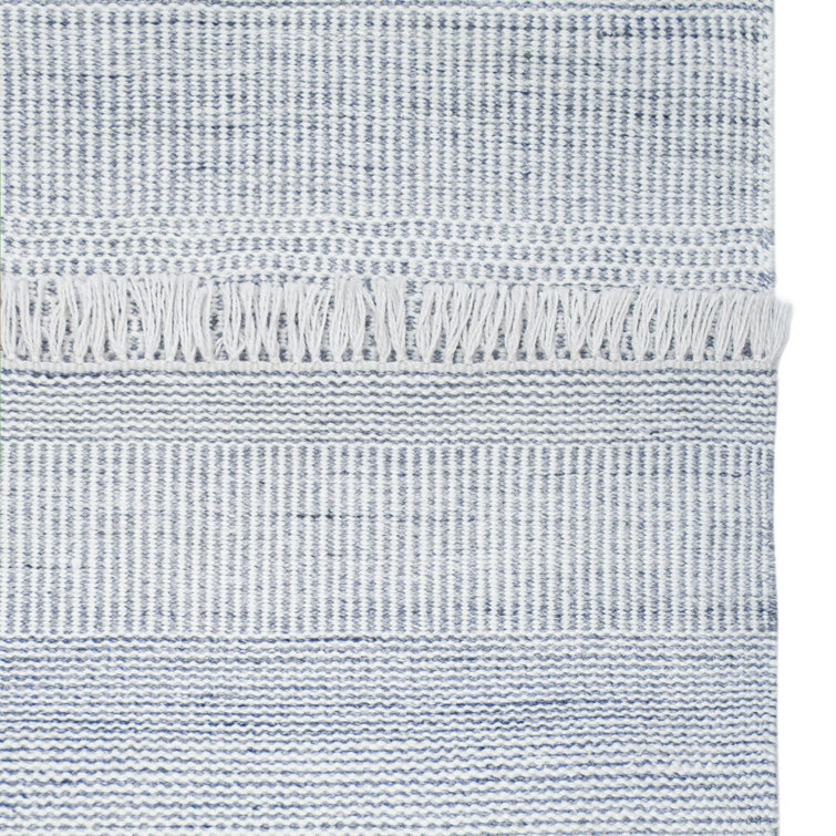Somner Striped Blue Handwoven 5' x 8' Indoor/Outdoor Rug with Fringe