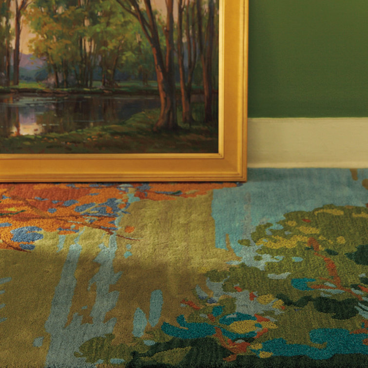 Handmade Blue and Green Wool Landscape Area Rug 5' x 8'