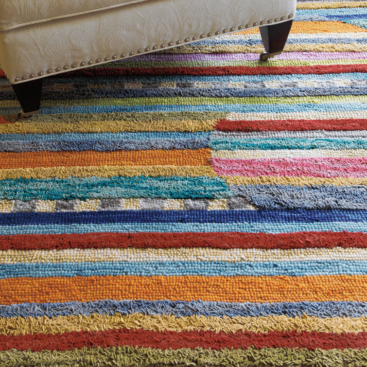 Handmade Tufted Wool Striped Area Rug in Orange/Purple/Blue 8' x 10'