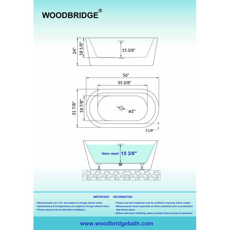 56" White Acrylic Freestanding Soaking Bathtub with Chrome Drain