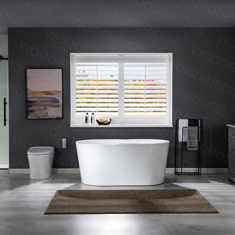 56" White Acrylic Freestanding Soaking Bathtub with Chrome Drain