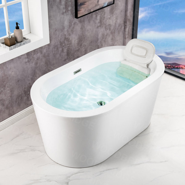 56" White Acrylic Freestanding Soaking Bathtub with Chrome Drain