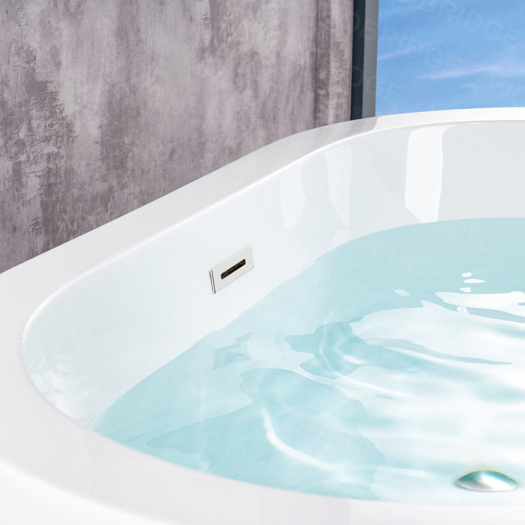56" White Acrylic Freestanding Soaking Bathtub with Chrome Drain