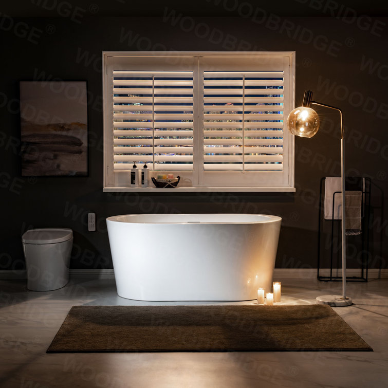 56" White Acrylic Freestanding Soaking Bathtub with Chrome Drain