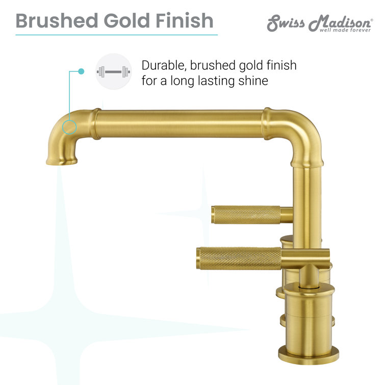 Avallon Brushed Gold 8-inch Widespread Sleek Handle Bathroom Faucet