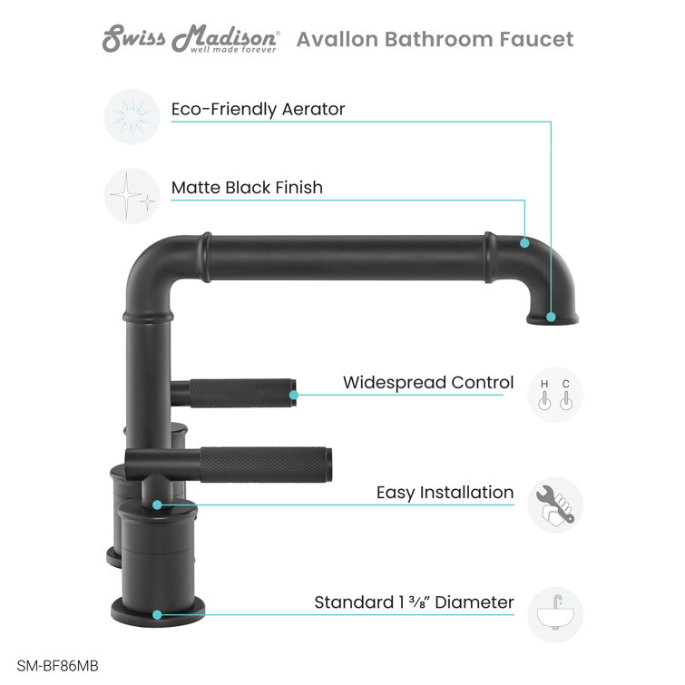 Matte Black Brass Dual Handle Widespread Bathroom Faucet