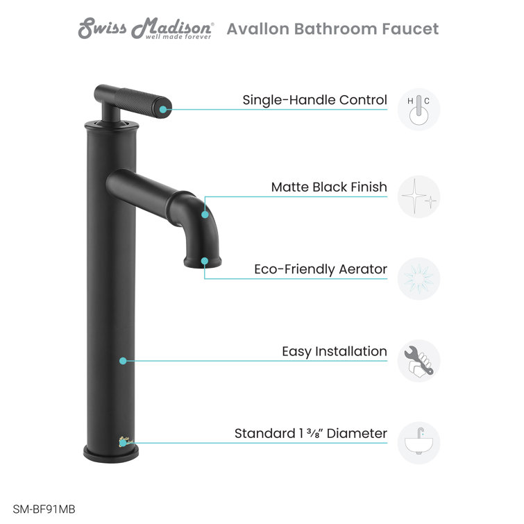 Avallon High Arc Single-Handle Bathroom Faucet in Matte Black