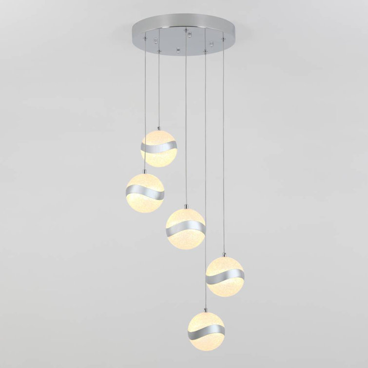 Wavey Chrome and Glass 5-Light LED Pendant, Energy Star Rated
