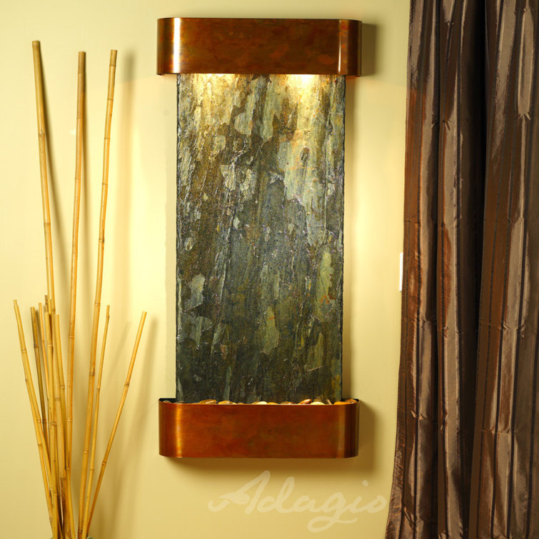 Cascade Springs Green Slate and Stainless Steel Wall Fountain