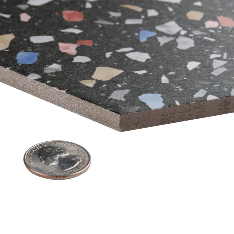 Venice Black and Multicolor Matte Porcelain Hexagon Tile