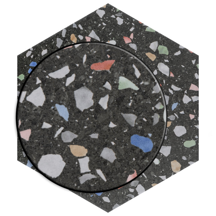 Venice Black and Multicolor Matte Porcelain Hexagon Tile