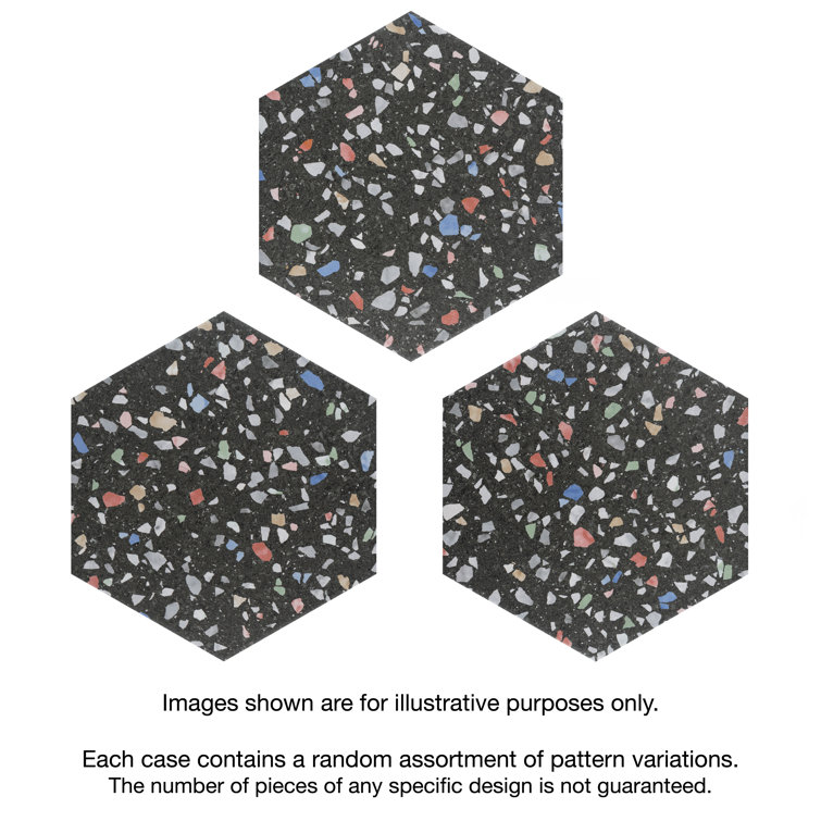 Venice Black and Multicolor Matte Porcelain Hexagon Tile