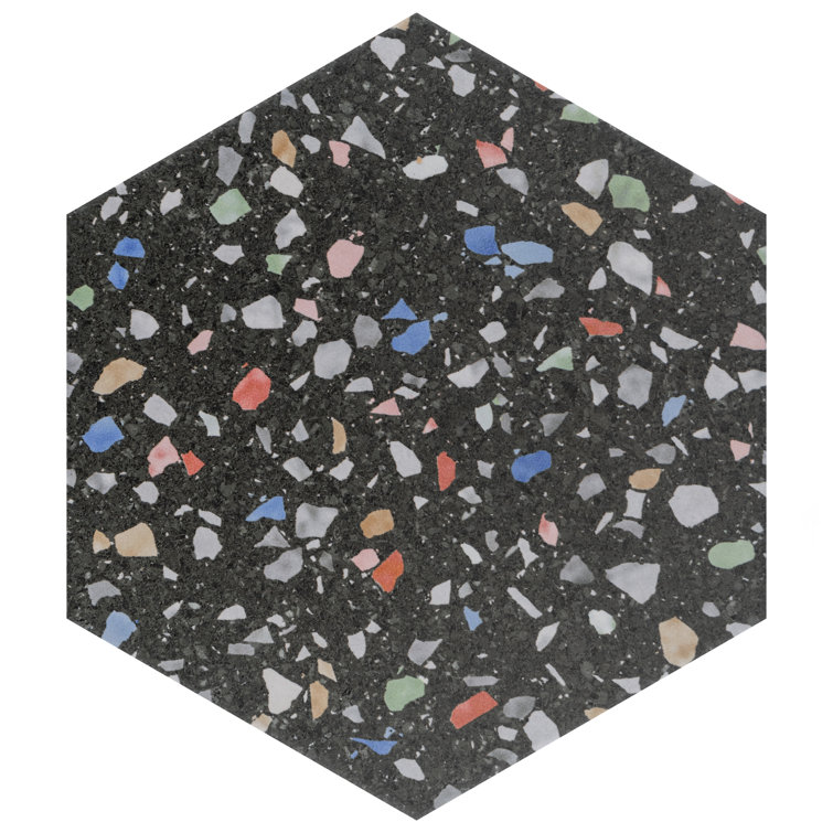 Venice Black and Multicolor Matte Porcelain Hexagon Tile