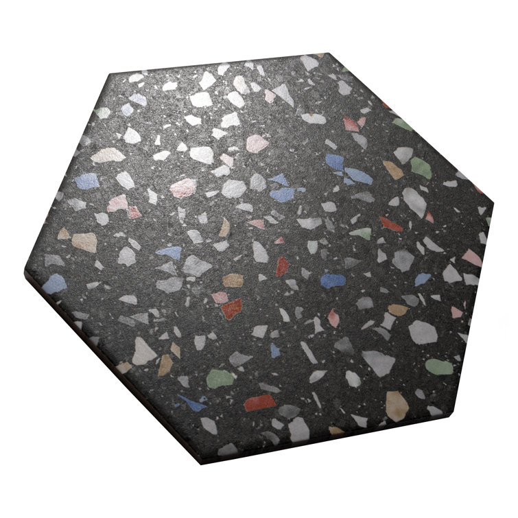Venice Black and Multicolor Matte Porcelain Hexagon Tile