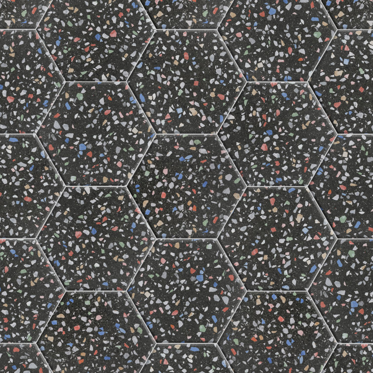Venice Black and Multicolor Matte Porcelain Hexagon Tile