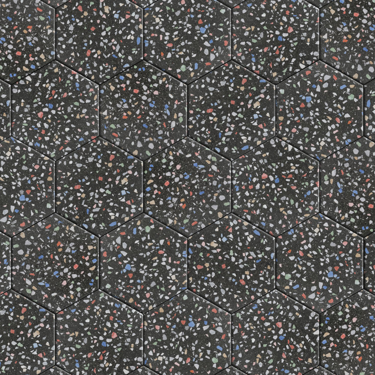 Venice Black and Multicolor Matte Porcelain Hexagon Tile