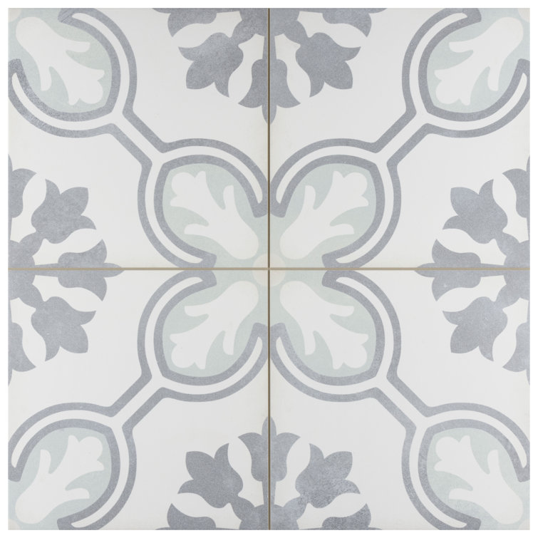 Amberley Mint and Gray Porcelain Floor and Wall Tile, 18" x 18"
