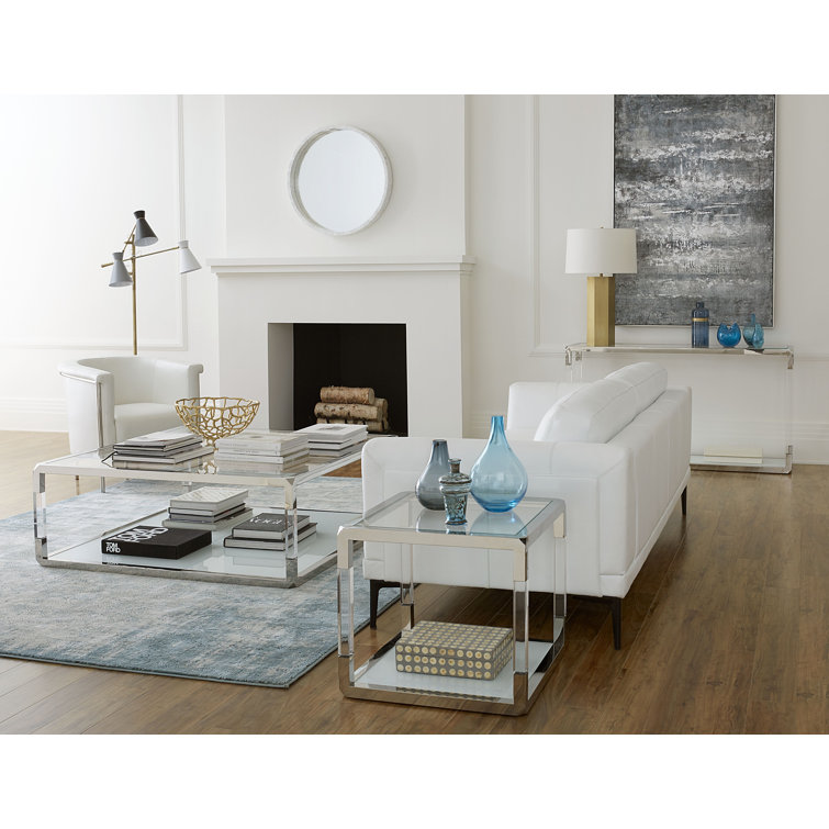 Jasper Ultra-Clear Glass and Acrylic End Table with Polished Stainless Steel