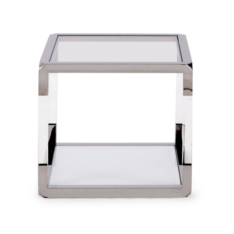 Jasper Ultra-Clear Glass and Acrylic End Table with Polished Stainless Steel