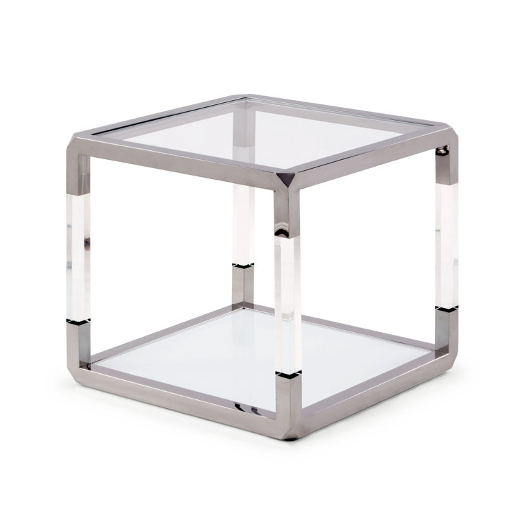 Jasper Ultra-Clear Glass and Acrylic End Table with Polished Stainless Steel