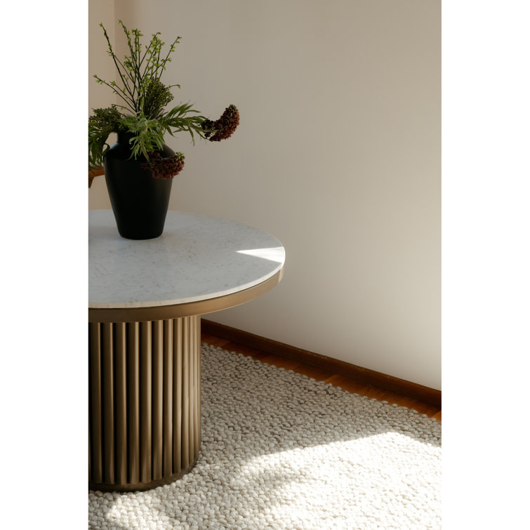 Ione 42" White Marble Top Round Dining Table with Gold Base