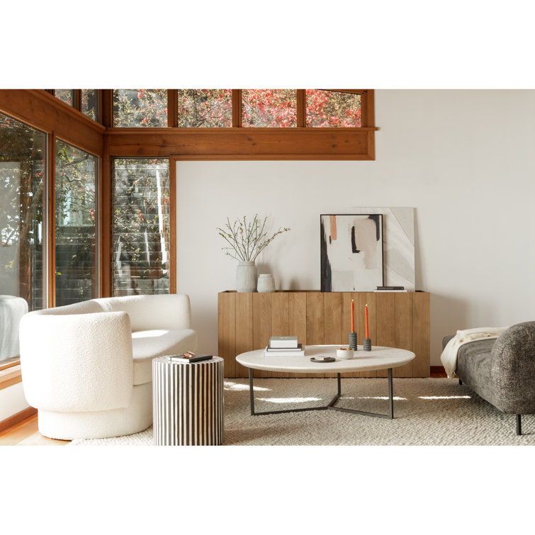 48" Contemporary Black & White Marble Round Coffee Table