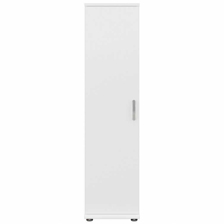 White Engineered Wood Tall Narrow Storage Cabinet with Adjustable Shelves