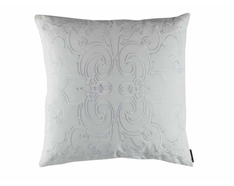 Ice Silver and White Linen Appliqued Square Throw Pillow