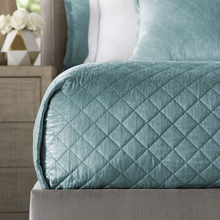 Chloe Sea Foam King Diamond Quilted Velvet Coverlet