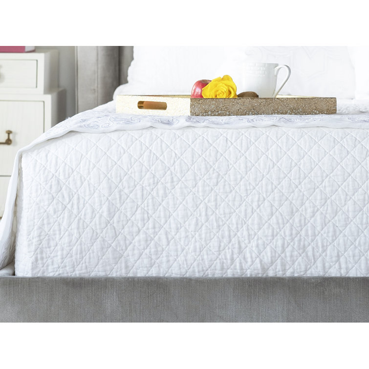 Emily White Linen Diamond Quilted King Coverlet