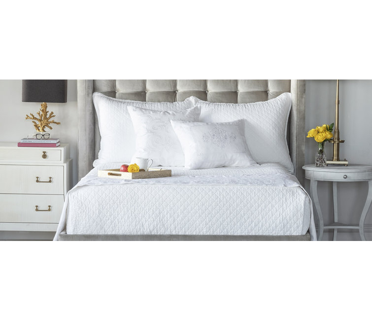 Emily White Linen Diamond Quilted King Coverlet