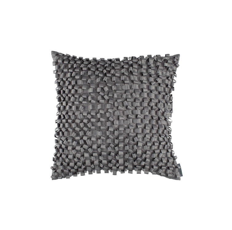 Pewter Silk Ribbon Ruffled Square Throw Pillow